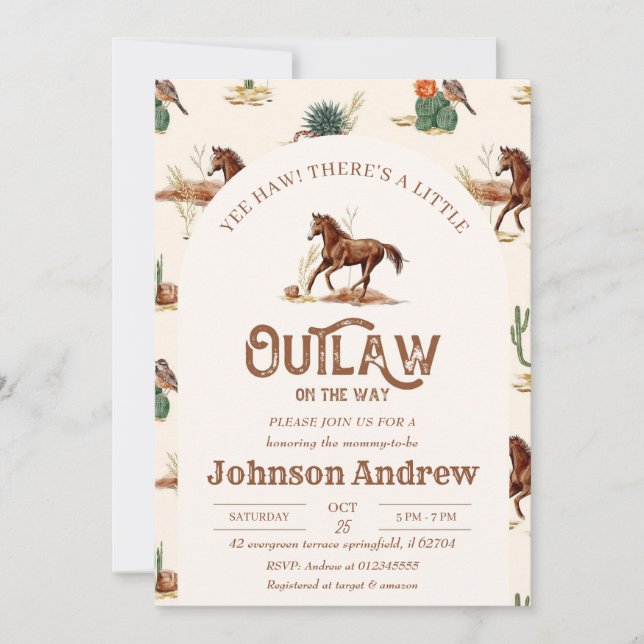 Invitation de Baby shower de cowboy Outlaw personn (Devant)