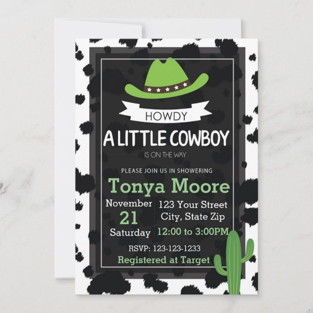 Invitation de baby shower de cowboy (vert) (Devant)