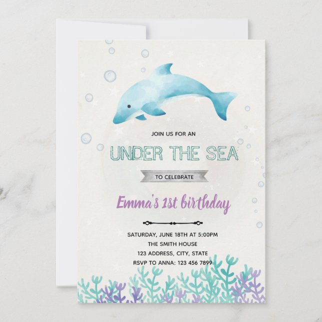Invitation de baby shower de dauphin (Devant)