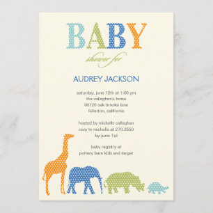 Invitation de Baby shower de Dotty Animaux - Bleu