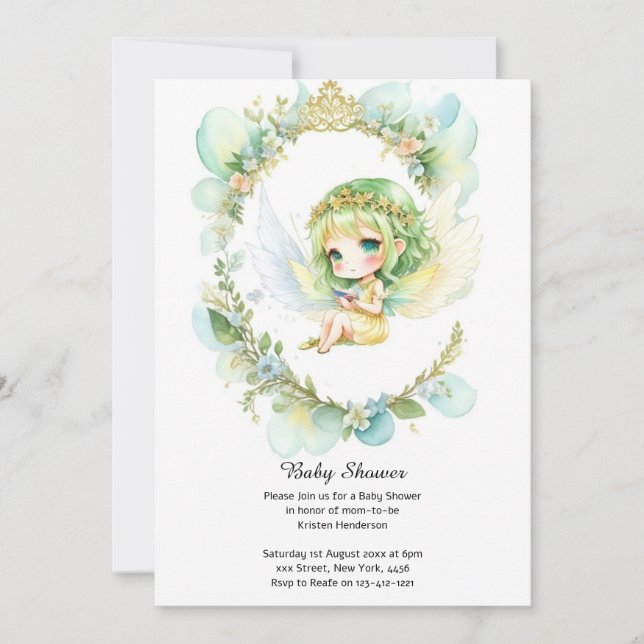 Invitation de Baby shower de fée aquarelle (Devant)