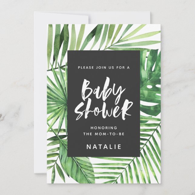 Invitation de baby shower de feuille de palme trop (Devant)