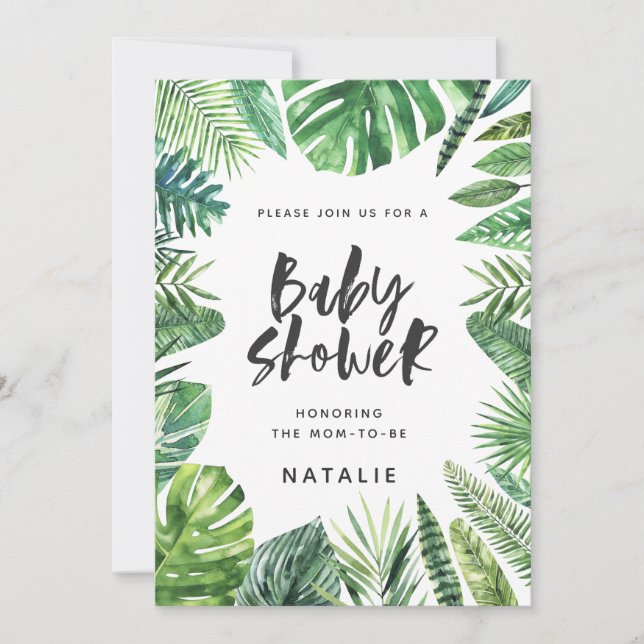 Invitation de baby shower de feuille de palme trop (Devant)