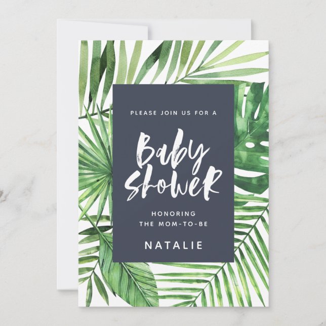 Invitation de baby shower de feuille de palme trop (Devant)