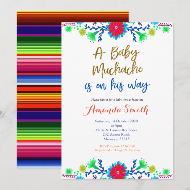 Invitation de Baby shower de Fiesta Muchacho MEXIC (Devant / Derrière)