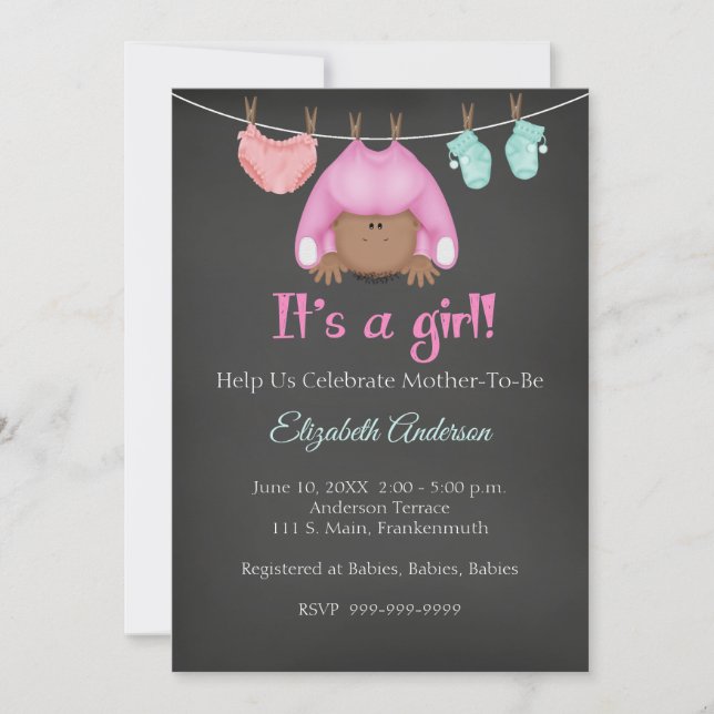 Invitation de Baby shower de fille afro-américaine (Devant)