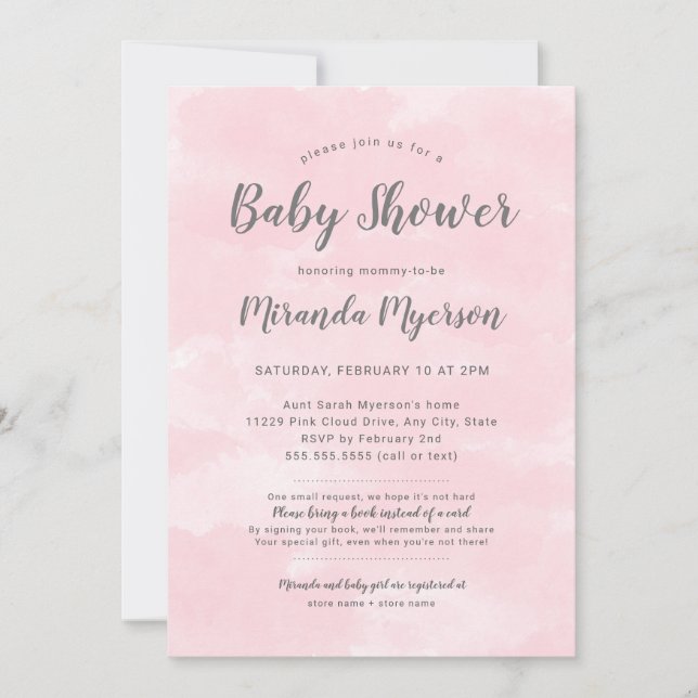 Invitation de baby shower de fille avec le poème (Devant)