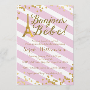 Invitation de baby shower de fille de Bonjour Bebe