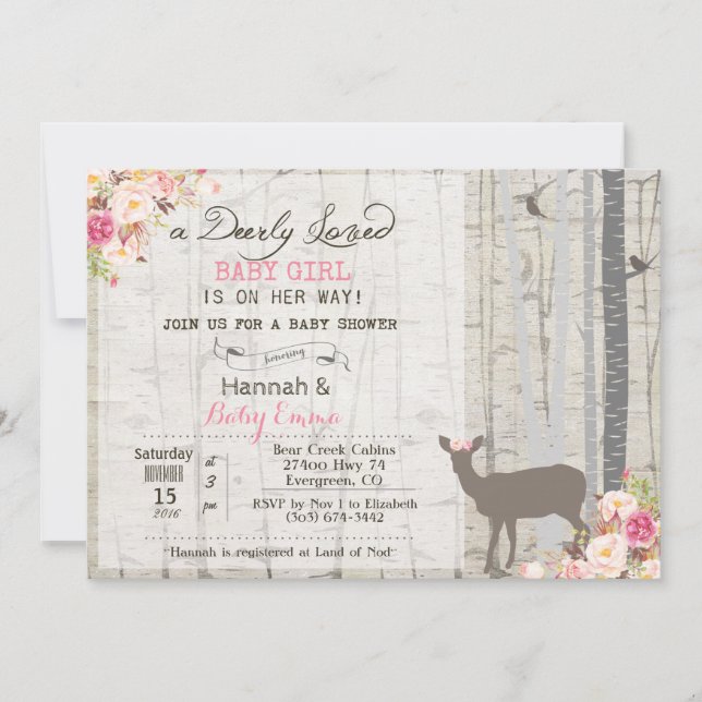 Invitation de baby shower de fille de cerfs (Devant)