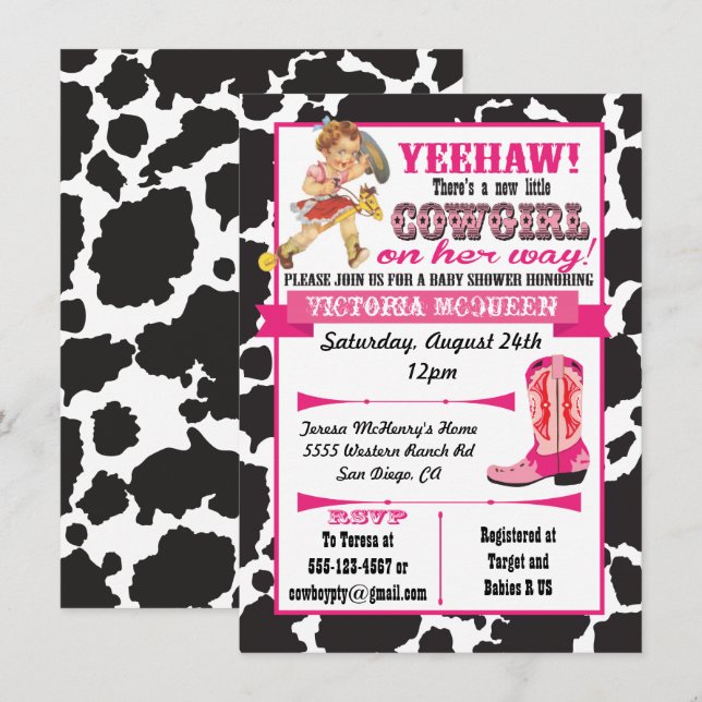 Invitation de Baby shower de fille-fille (Devant / Derrière)