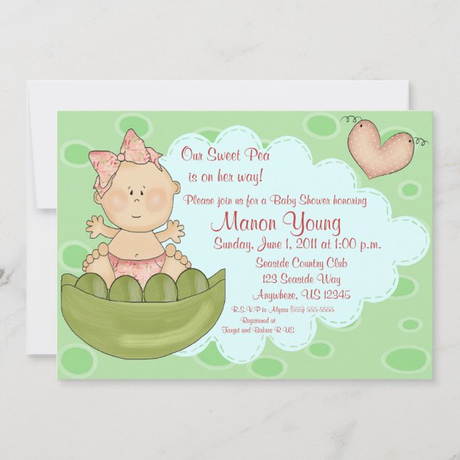 Invitation de baby shower de filles de pois doux (Devant)