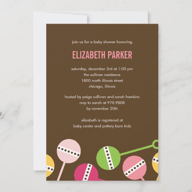 Invitation de Baby shower de filles de Rattles (Devant)