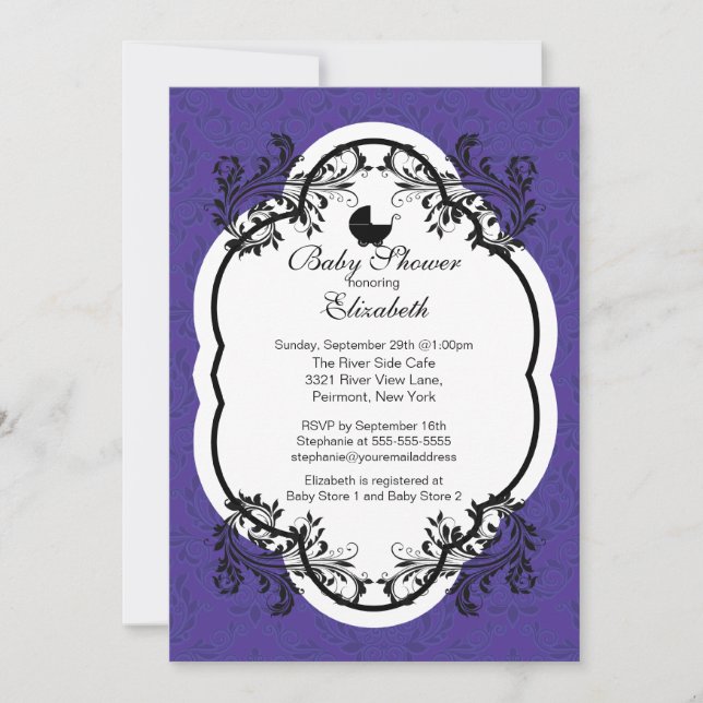 Invitation de Baby shower de filles pourpres Vinta (Devant)