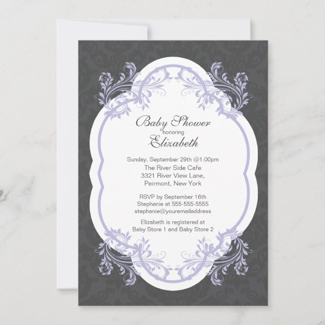Invitation de Baby shower de filles pourpres Vinta (Devant)