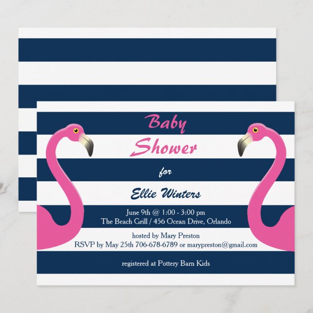 Invitation de Baby shower de Flamant rose nautique (Devant / Derrière)