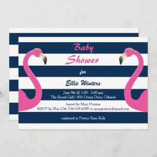 Invitation de Baby shower de Flamant rose nautique