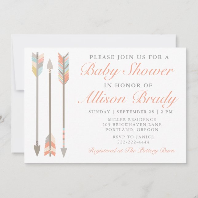 Invitation de baby shower de flèche (Devant)