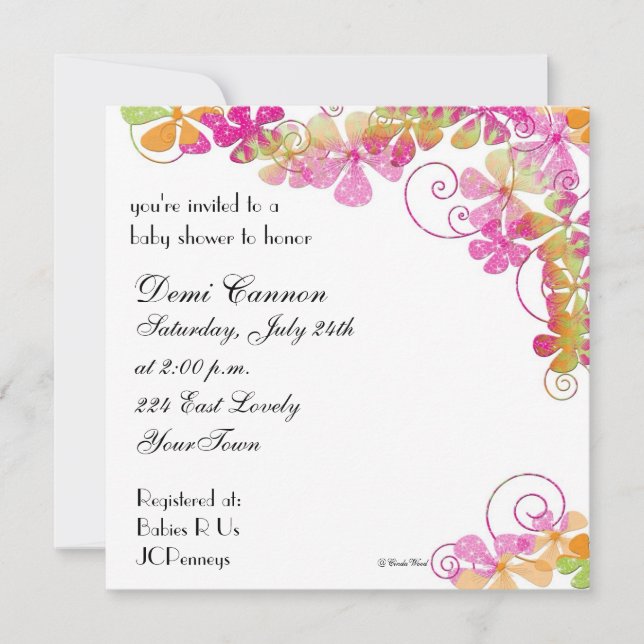 Invitation de baby shower de fleur dans des (Devant)