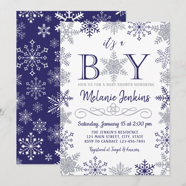 Invitation de baby shower de flocon de neige (Devant / Derrière)