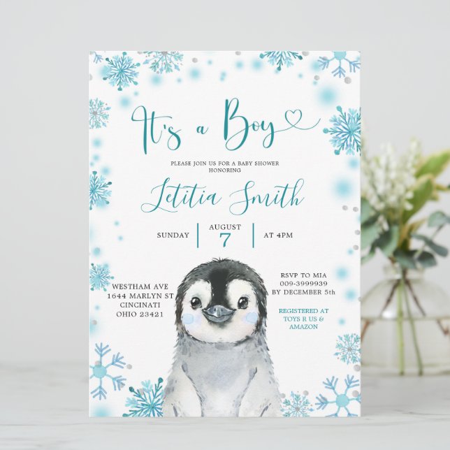 Invitation de Baby shower de Flocon de neige de l' (Debout devant)