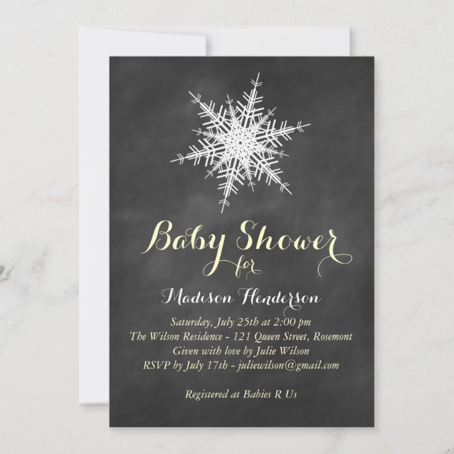 Invitation de Baby shower de flocon de neige jaune (Devant)