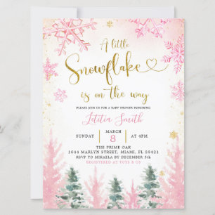 Invitation de Baby shower de flocon de neige rose