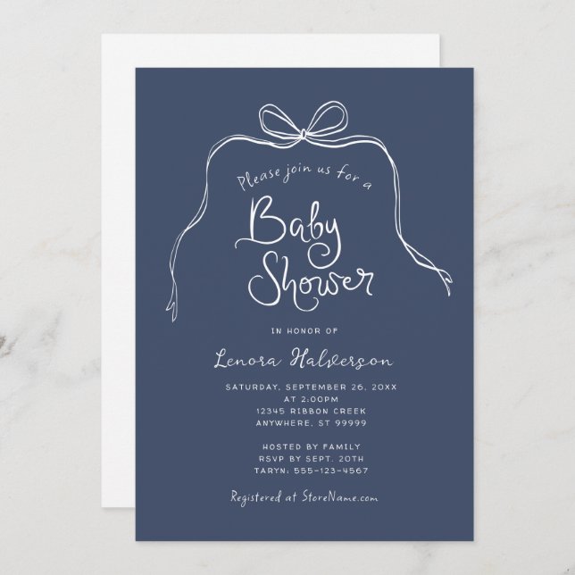 Invitation de Baby shower de fond simple Blue Bold (Devant / Derrière)