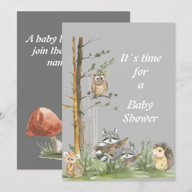 Invitation de baby shower de forêt (Devant / Derrière)