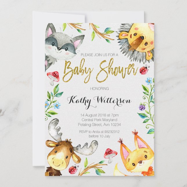 Invitation de baby shower de forêt de région (Devant)