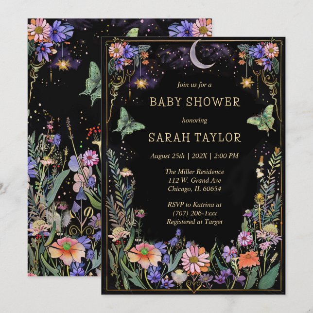 Invitation de Baby shower de forêt Moody Editable (Devant / Derrière)