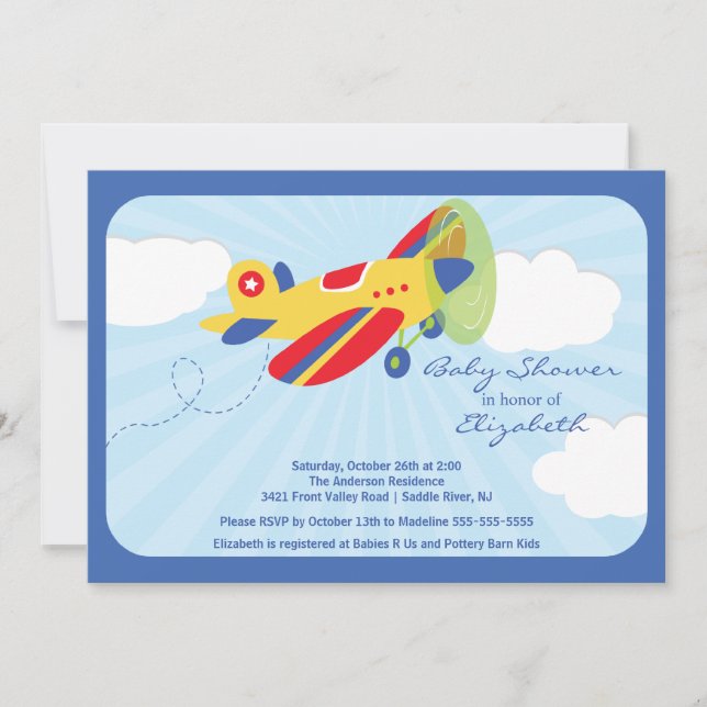 Invitation de Baby shower de garçon d'avion rouge  (Devant)