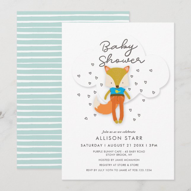 Invitation de baby shower de garçon de Fox de (Devant / Derrière)