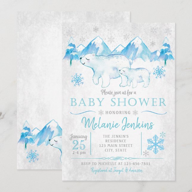 Invitation de baby shower de garçon de neige (Devant / Derrière)