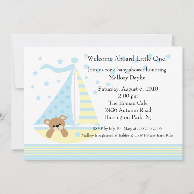 Invitation de baby shower de garçon de voilier (Devant)
