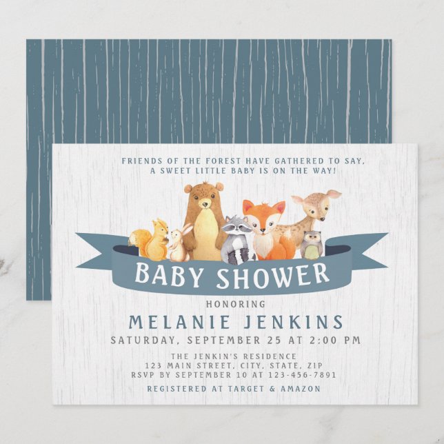 Invitation de Baby shower de garçon des animaux de (Devant / Derrière)