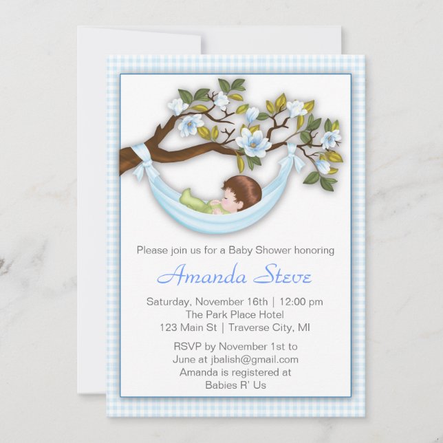 Invitation de baby shower de garçon d'hamac - (Devant)