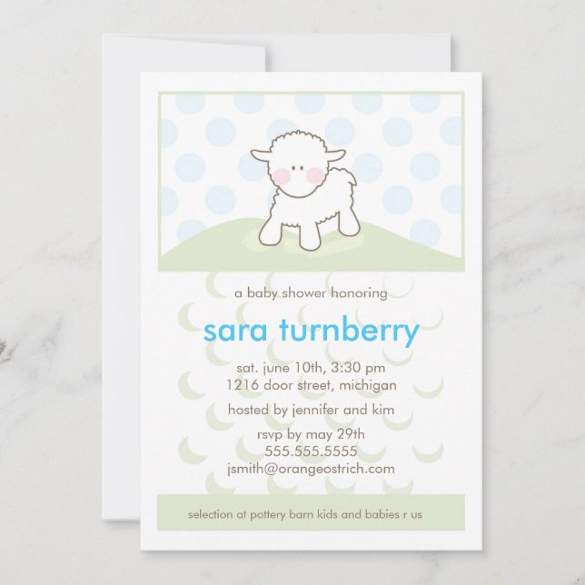 Invitation de baby shower de garçon - petit agneau (Devant)
