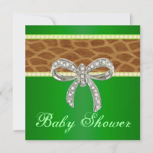 Invitation de Baby shower de girafe diamant verte (Devant)