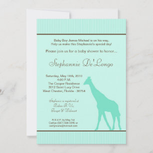 Invitation de Baby shower de girafe rayé bleu 5x7
