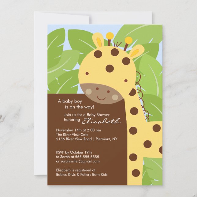 Invitation de Baby shower de Giraffe Jaune (Devant)