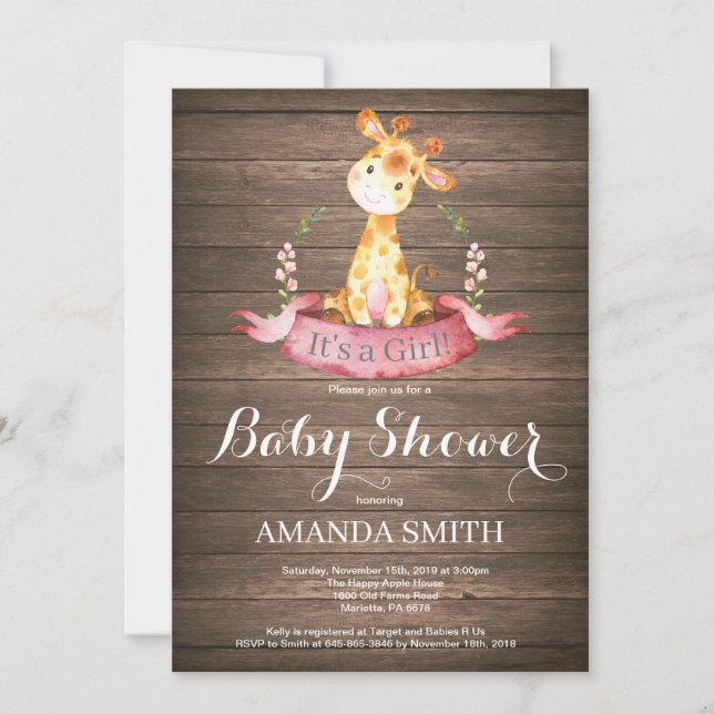 Invitation de Baby shower de Giraffe Rustique (Devant)