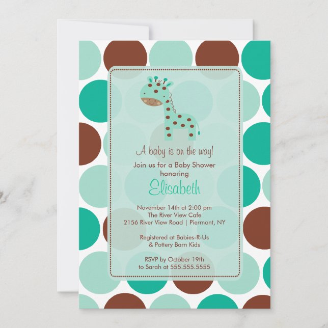 Invitation de Baby shower de Giraffe Turquoise (Devant)