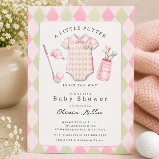 Invitation de baby shower de golf rose