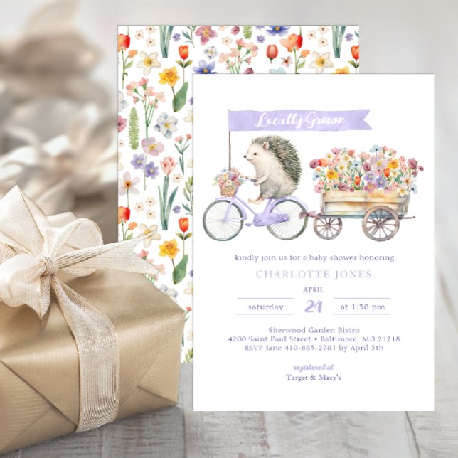 Invitation de Baby shower de hérisson cultivé loca (Whimsical Baby Shower Invitation - Purple)