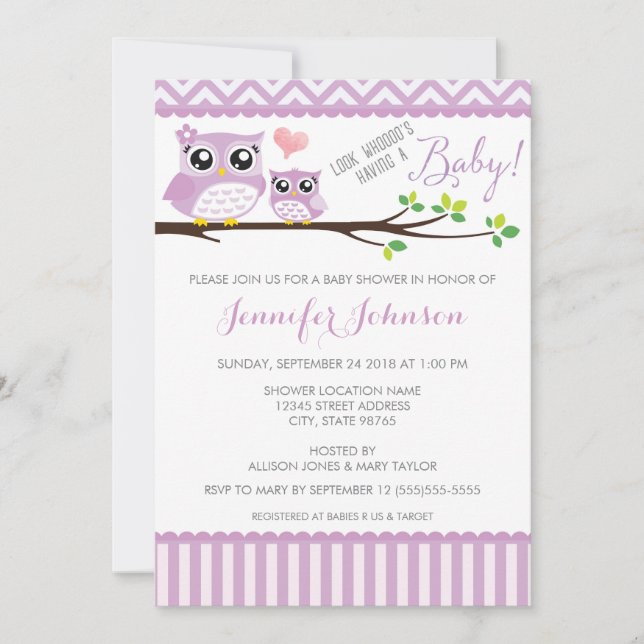 Invitation de Baby shower de hibl | Purple Chevron (Devant)