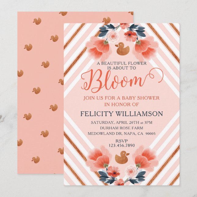 Invitation de Baby shower de Jardin Floral Rose (Devant / Derrière)