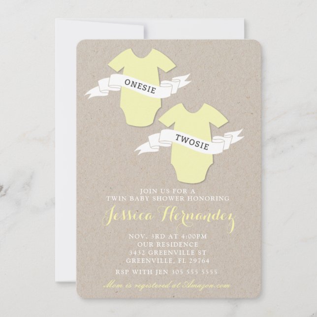 Invitation de baby shower de jumeaux (Devant)
