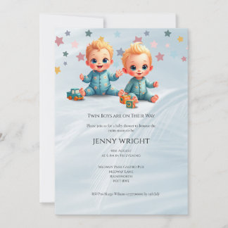 Invitation de Baby shower de jumeaux de garçon mig