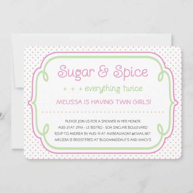Invitation de baby shower de jumeaux de sucre et (Devant)