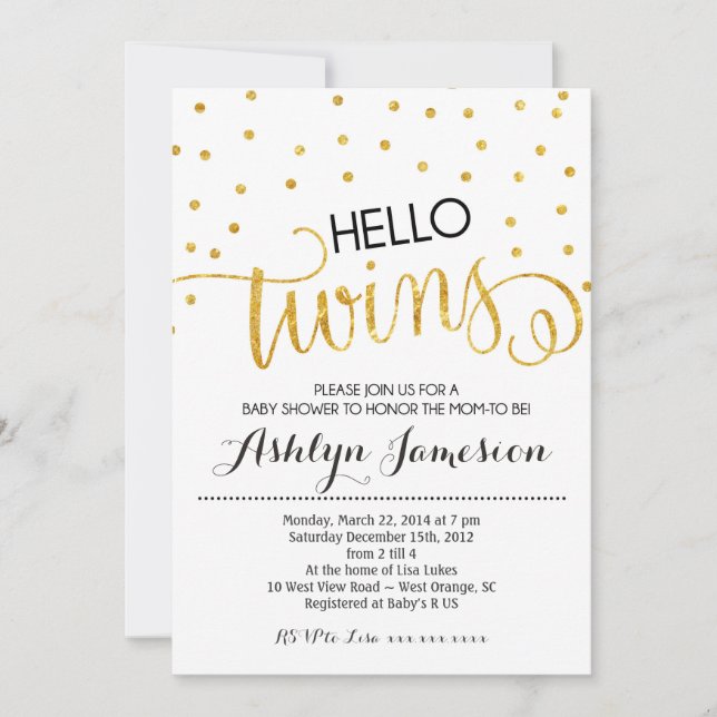 Invitation de baby shower de jumelles de parties (Devant)